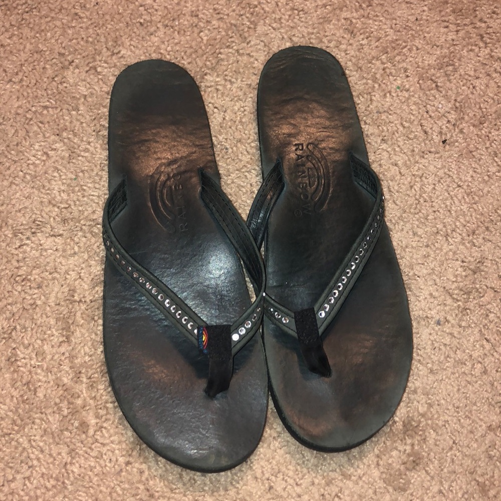Rainbow flip flops with crystals